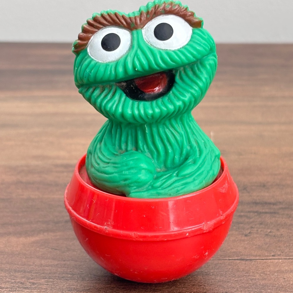 VINTAGE Sesame Street OSCAR THE GROUCH Roly Poly Weeble Wobble Toy Illco 1980 90